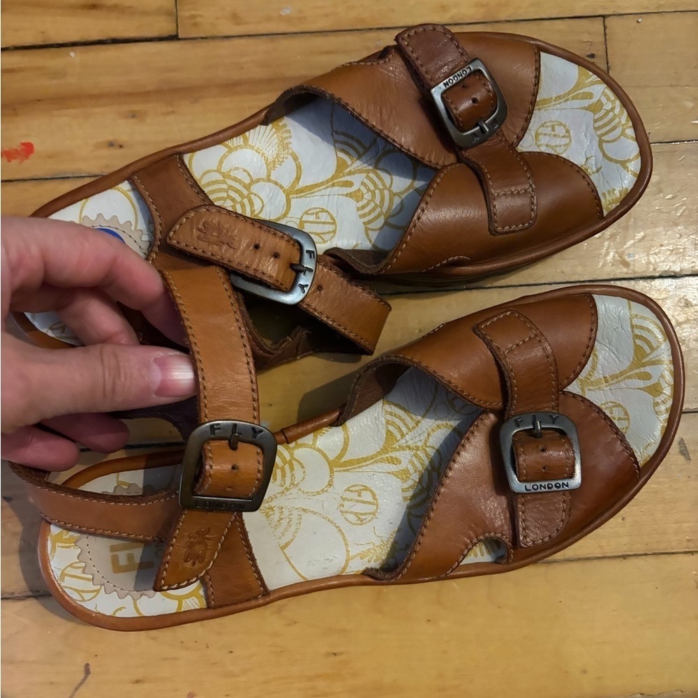 Fly London Brown Leather Sandals with Buckle‎ Detail